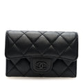 Pearly Lambskin Quilted Flap  Holder Wallet So Black