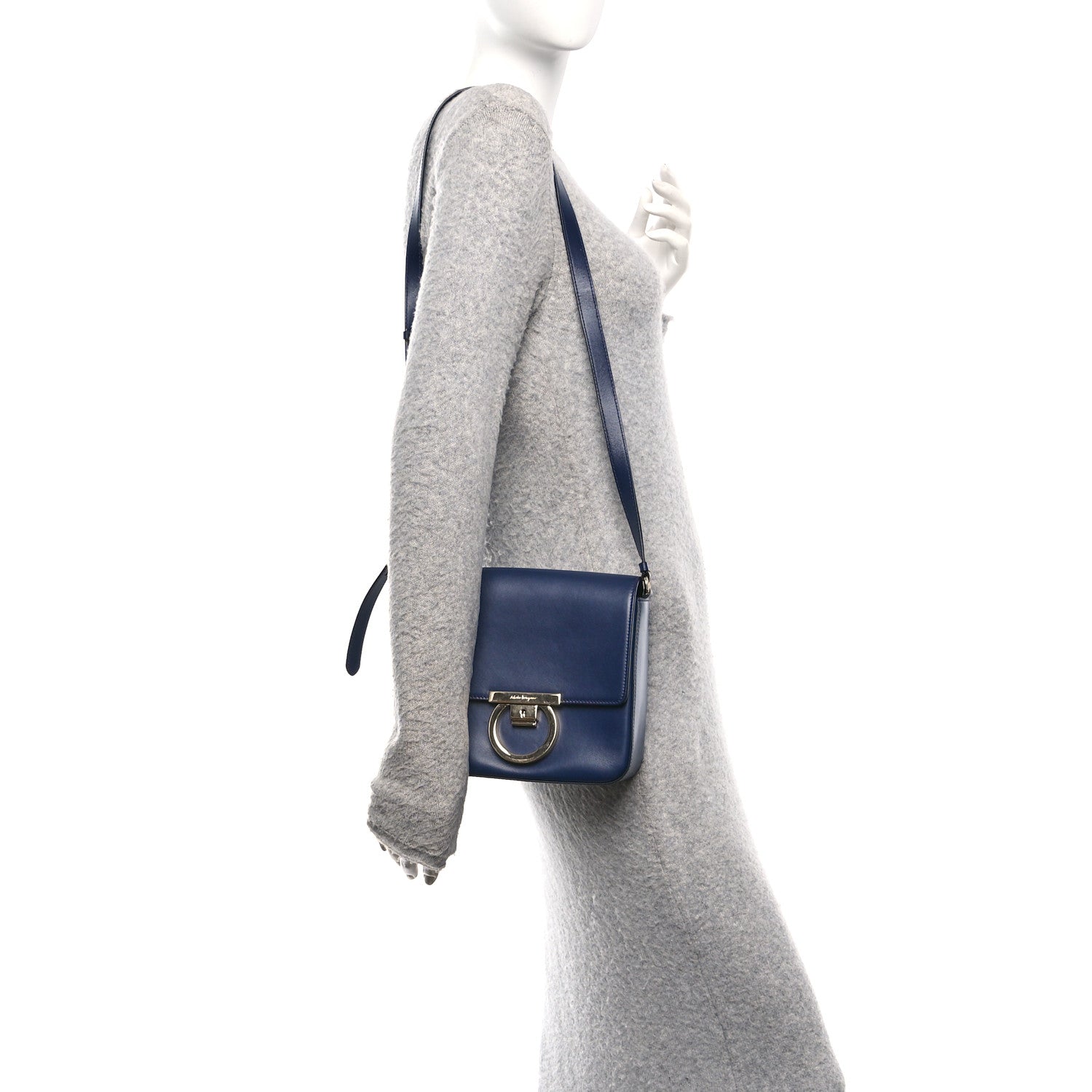 Calfskin Gancini Lock Flap Crossbody Navy