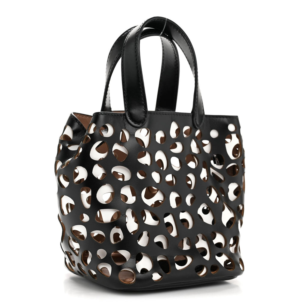Calfskin Laser Cut Bucket Bag Black White