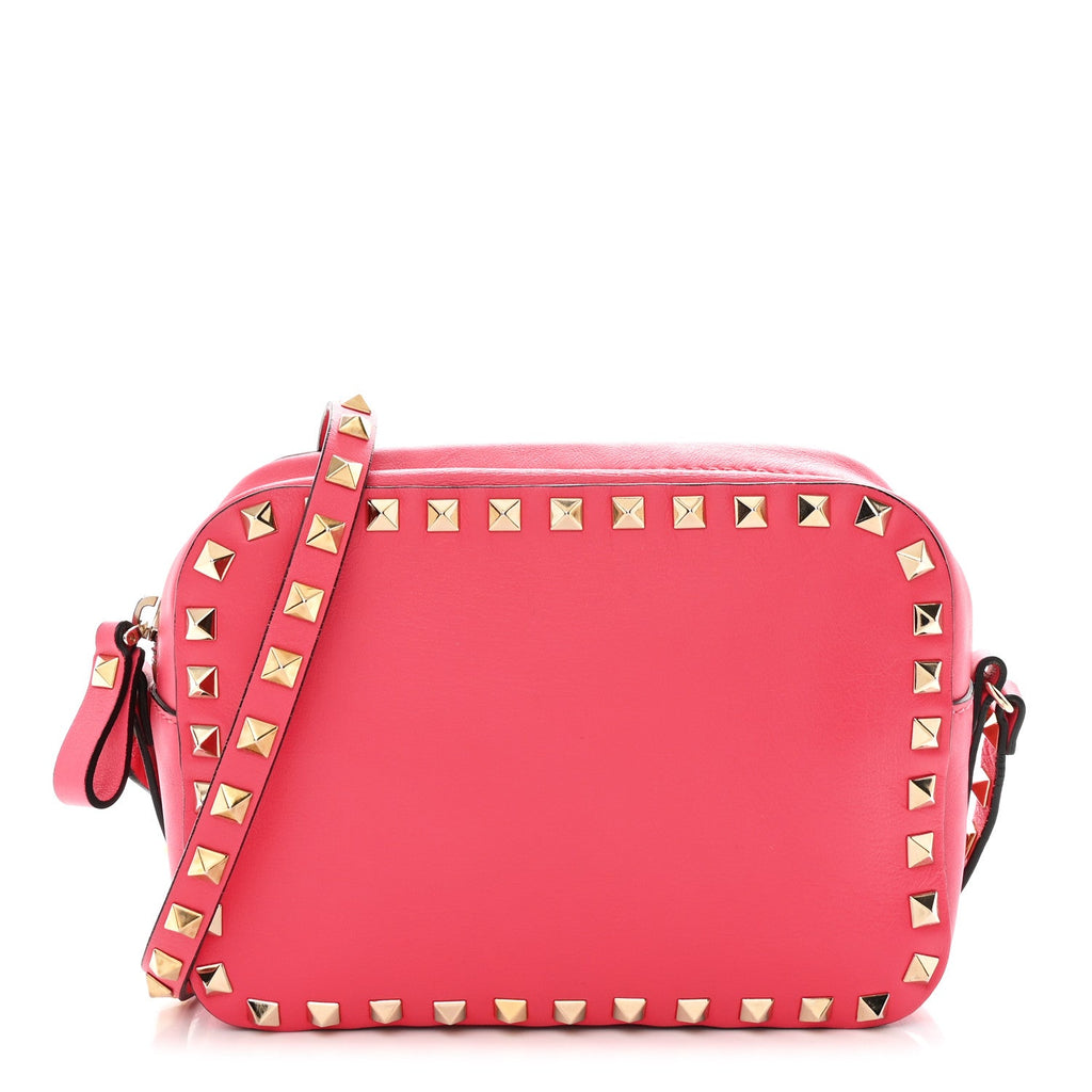 Calfskin Rockstud Camera Crossbody Bag Deep Rose