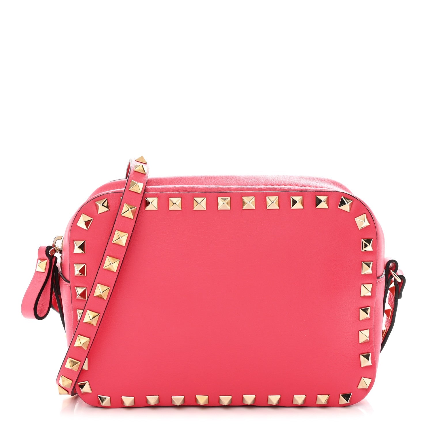 Calfskin Rockstud Camera Crossbody Bag Deep Rose