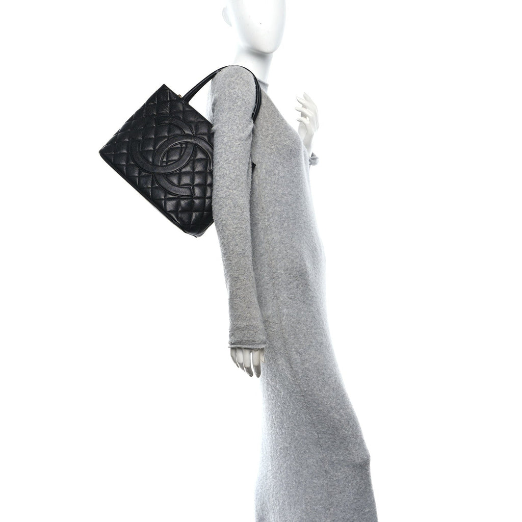 Caviar Quilted Medallion Tote Black