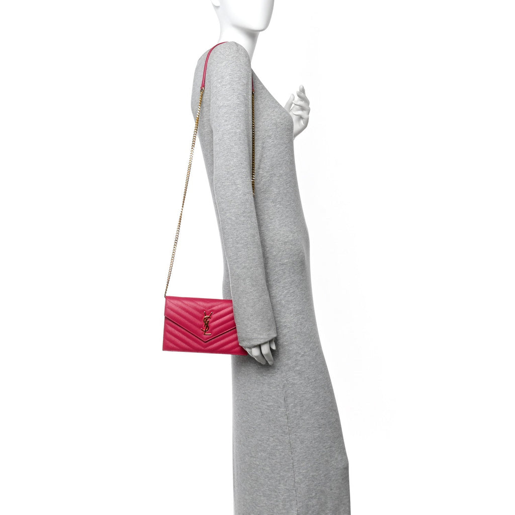 Grain De Poudre Matelasse Chevron Monogram Envelope Chain Wallet Bubblegum