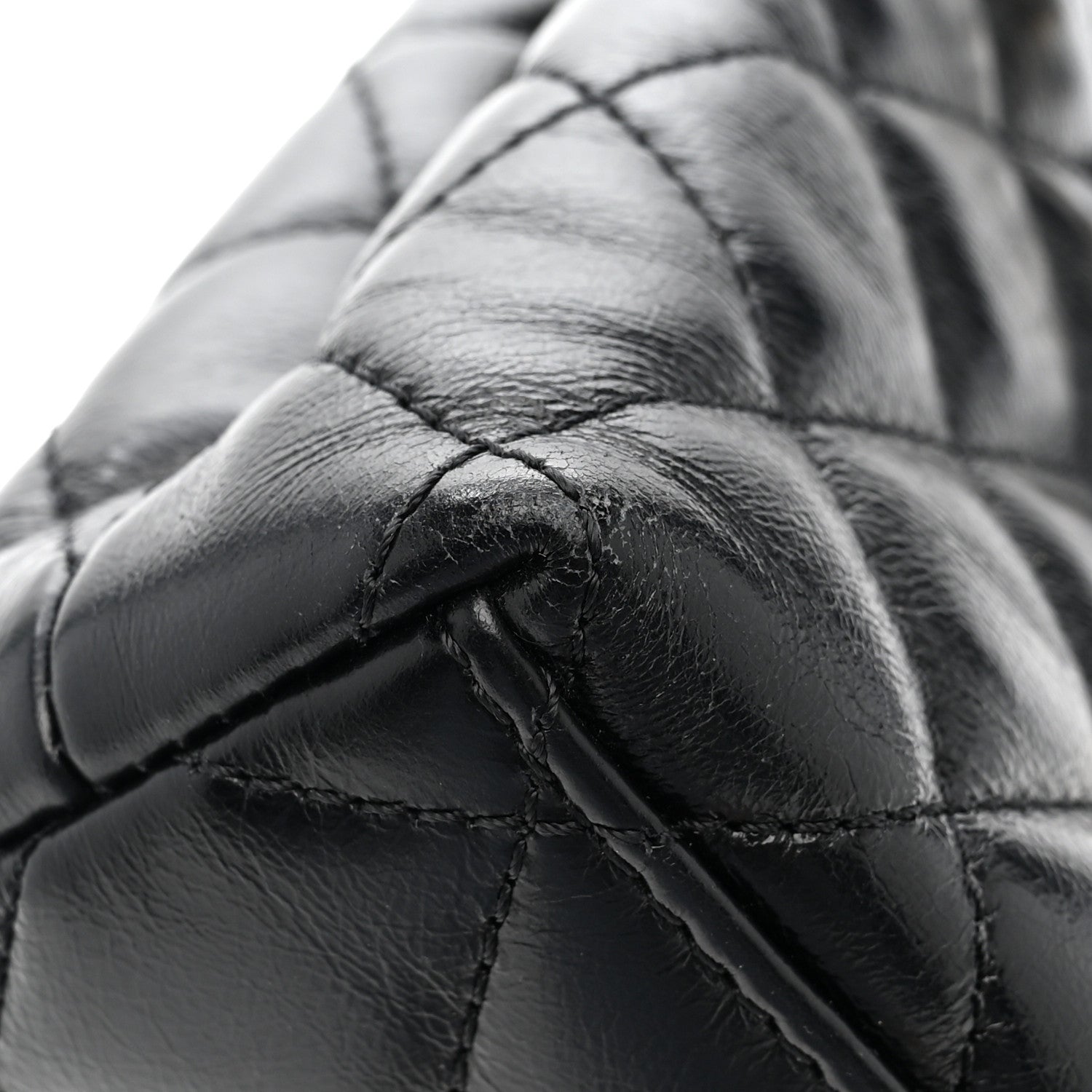 Shiny Aged Calfskin Quilted Nano Kelly Shopper Black