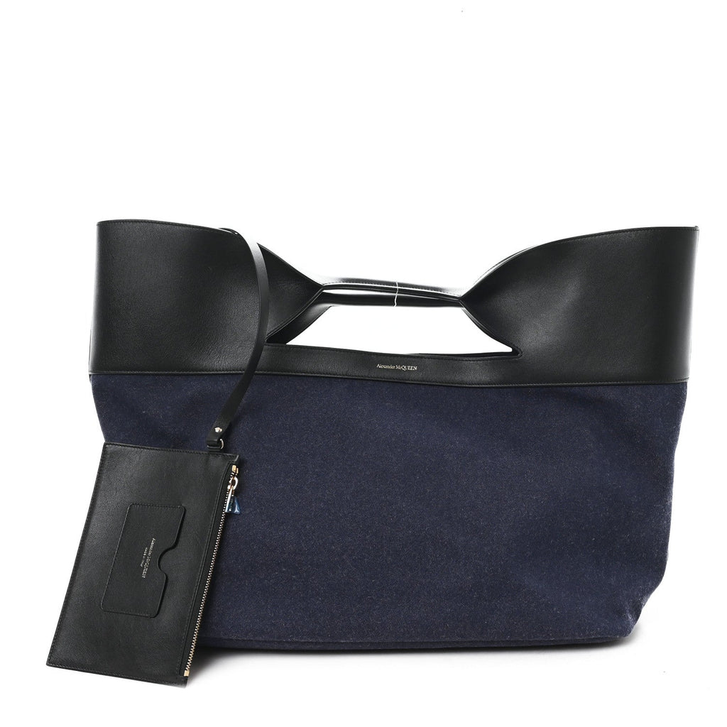 Calfskin Denim Large The Bow Bag Blue Black