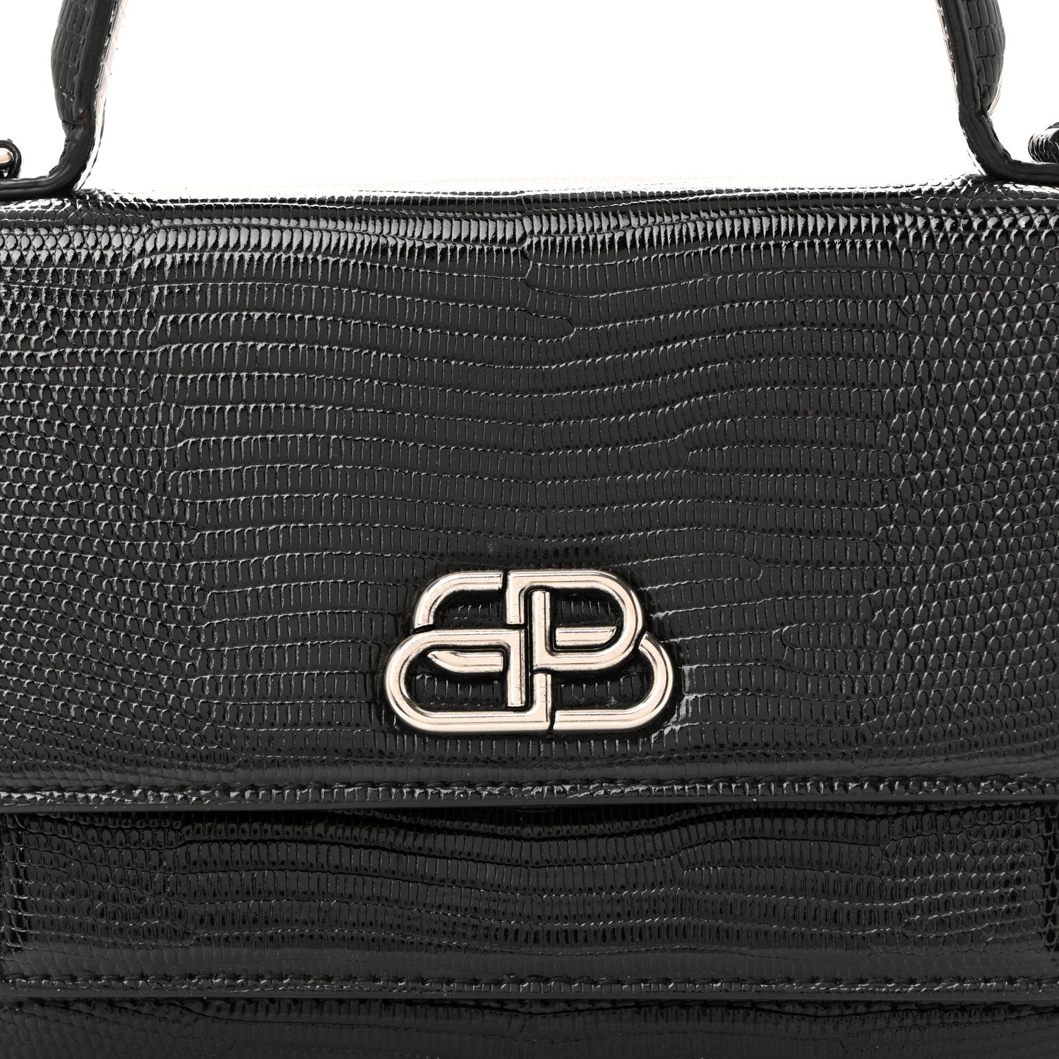 Patent Calfskin Lizard Embossed XS Sharp Top Handle Bag Black
