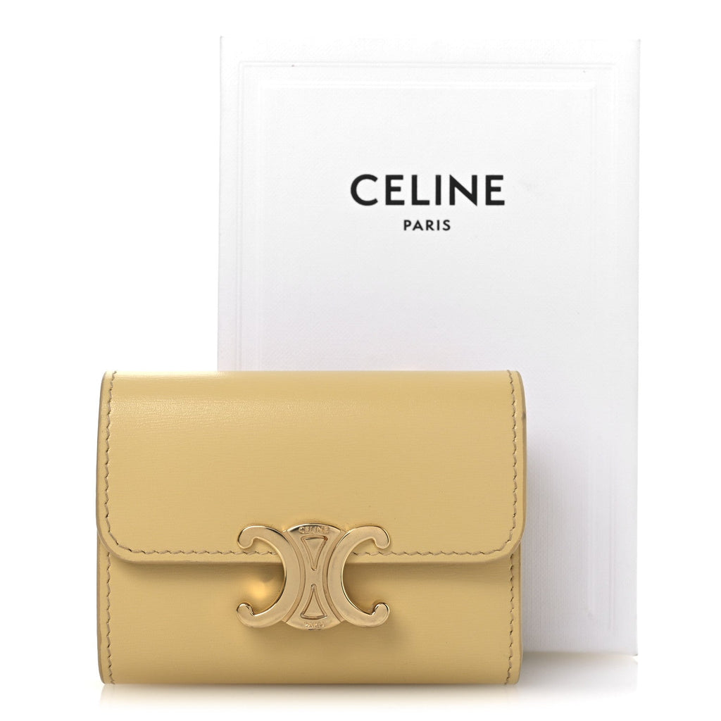 Shiny Calfskin Compact Triomphe Wallet With Coin Purse Pollen