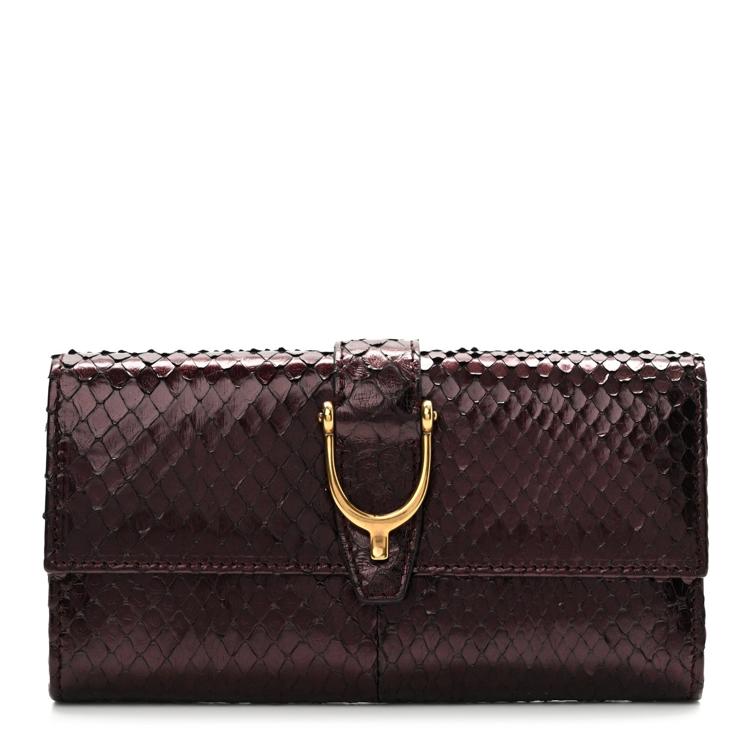 Metallic Snakeskin Soft Stirrup Wallet Brown