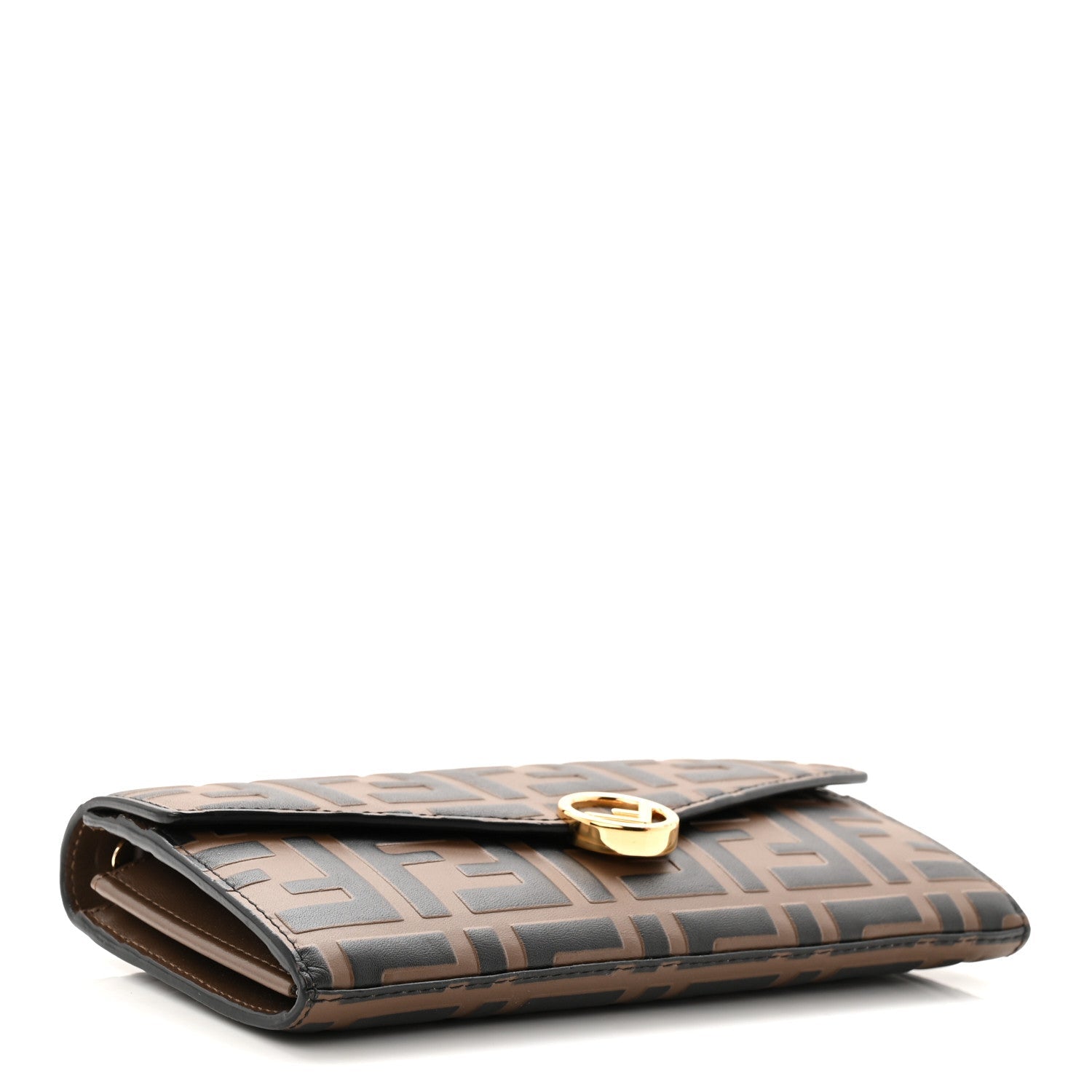 Vitello Soft F is Fendi Bi-Color FF 1974 Embossed Continental Envelope Wallet On Chain Maya Black