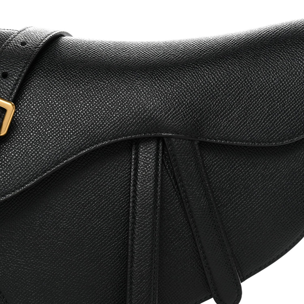 Grained Calfskin Saddle Bag With Strap Black