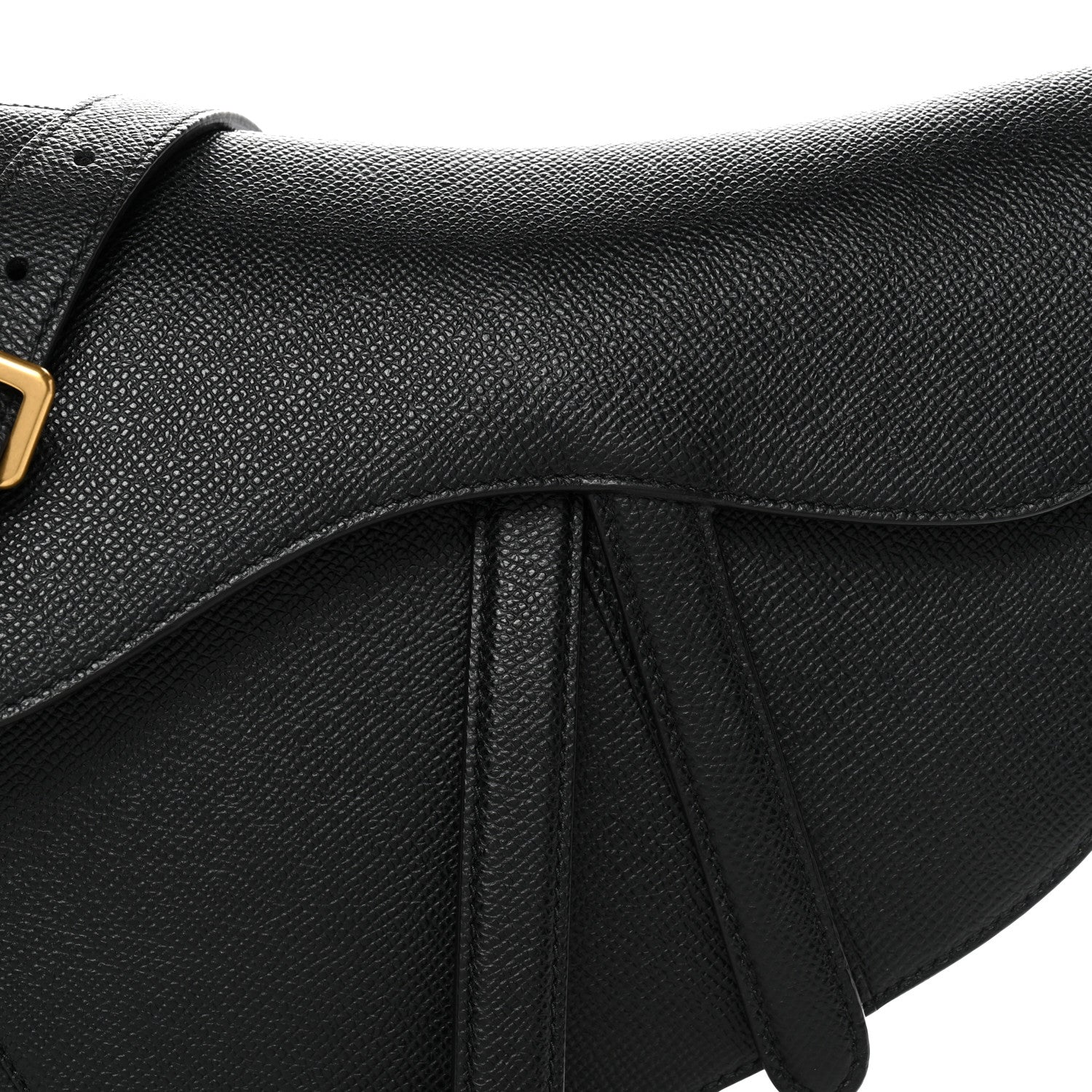 Grained Calfskin Saddle Bag With Strap Black