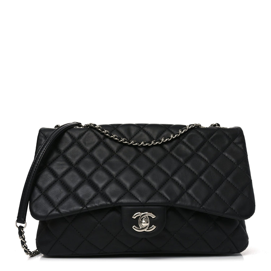 Lambskin Quilted Jumbo Chanel 3 Flap Bag Black