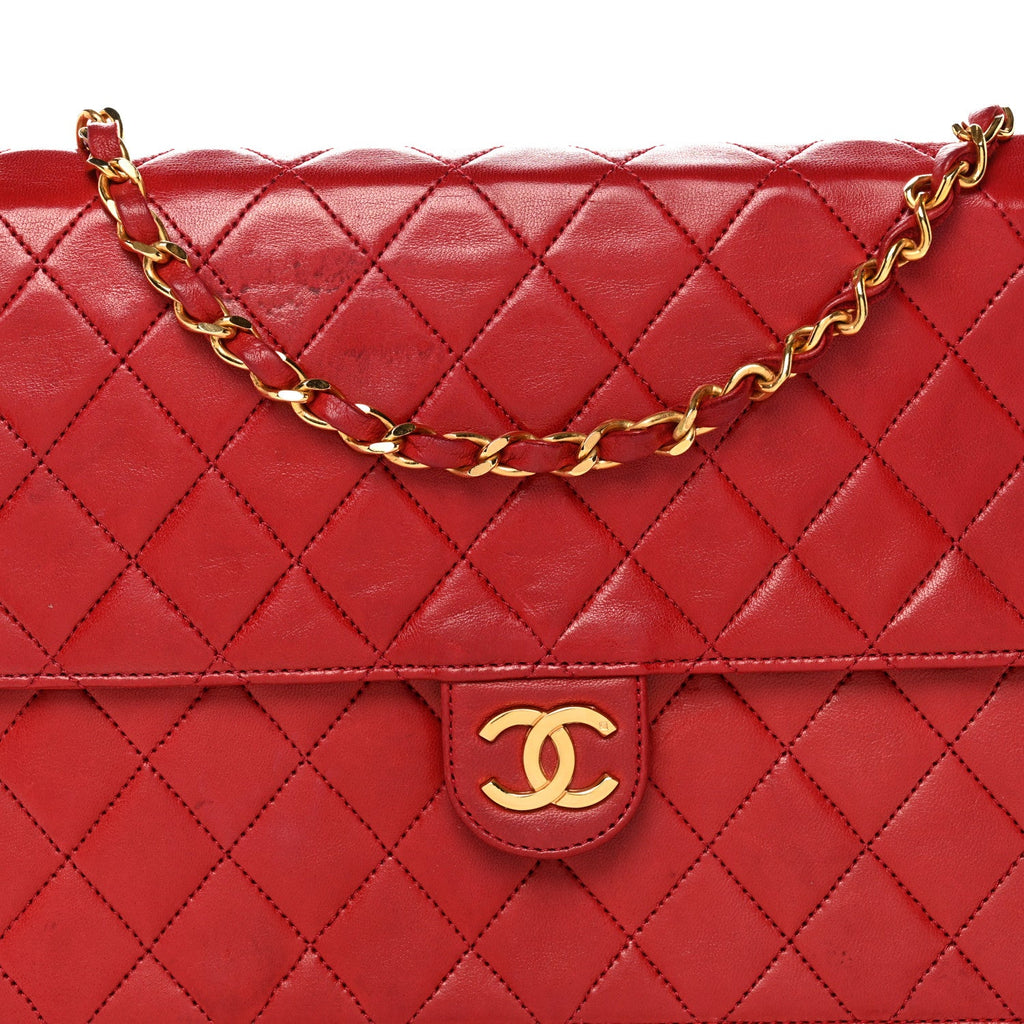 Lambskin Quilted Medium Single Flap Red