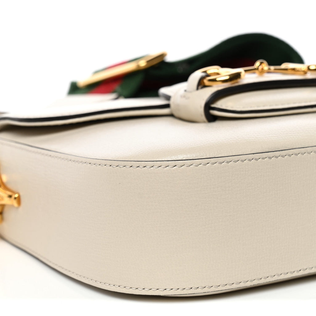 Azalea Calfskin Web Mini Horsebit 1955 Shoulder Bag Mystic White