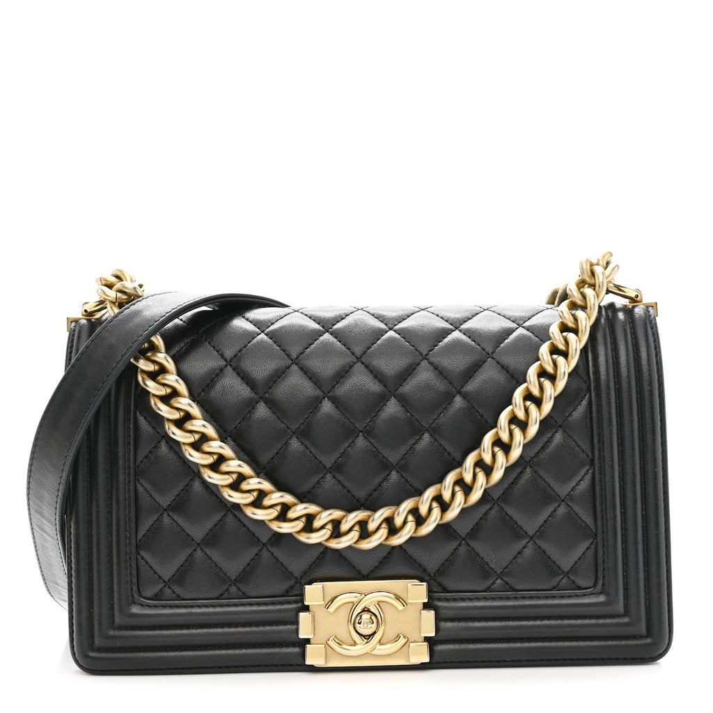 Lambskin Quilted Medium Boy Flap Black