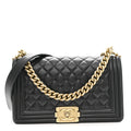 Lambskin Quilted Medium Boy Flap Black