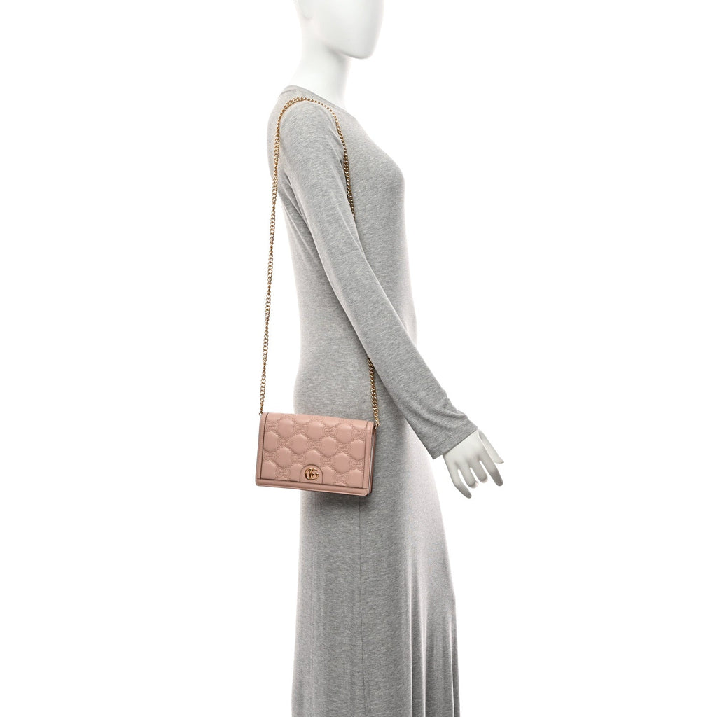 Calfskin GG Matelasse Chain Wallet Rhodamine Light Pink