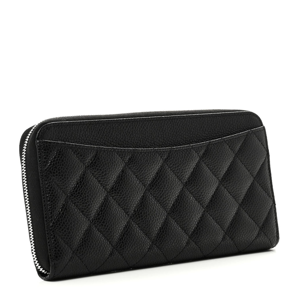 Caviar Quilted Large Gusset Zip Around Wallet Black