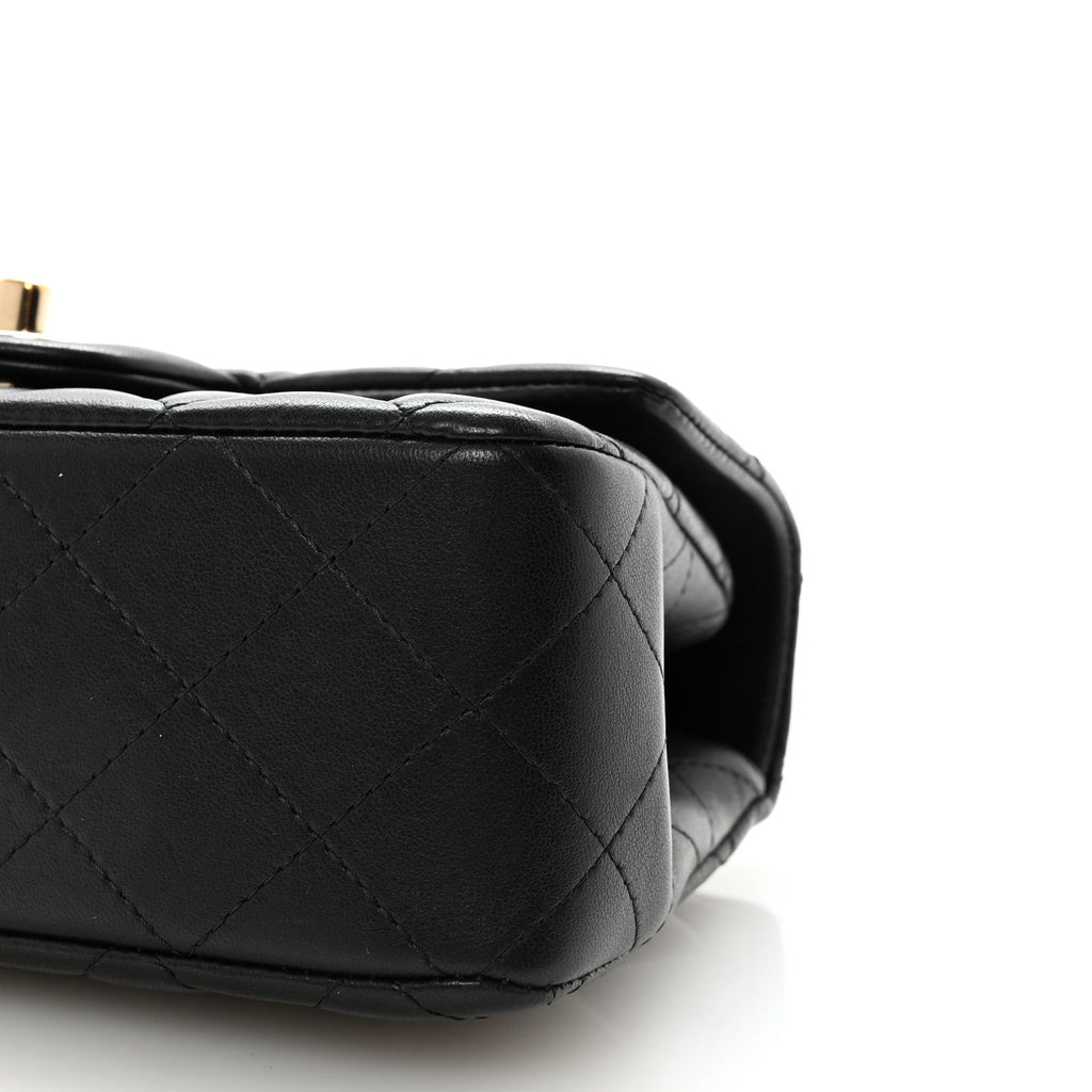 Lambskin Quilted Mini Top Handle Rectangular Flap Black