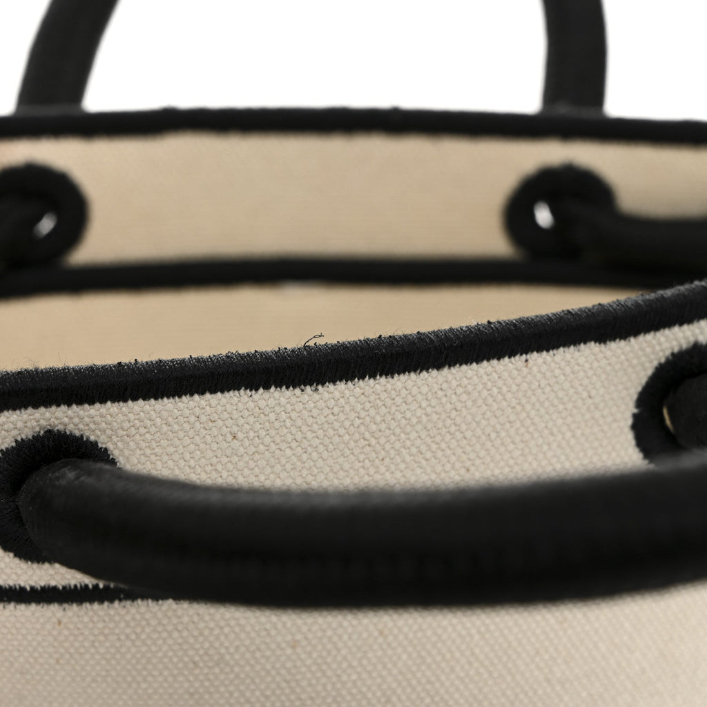Fabric Jacquard Mini Roma Shopper Tote Natural Black