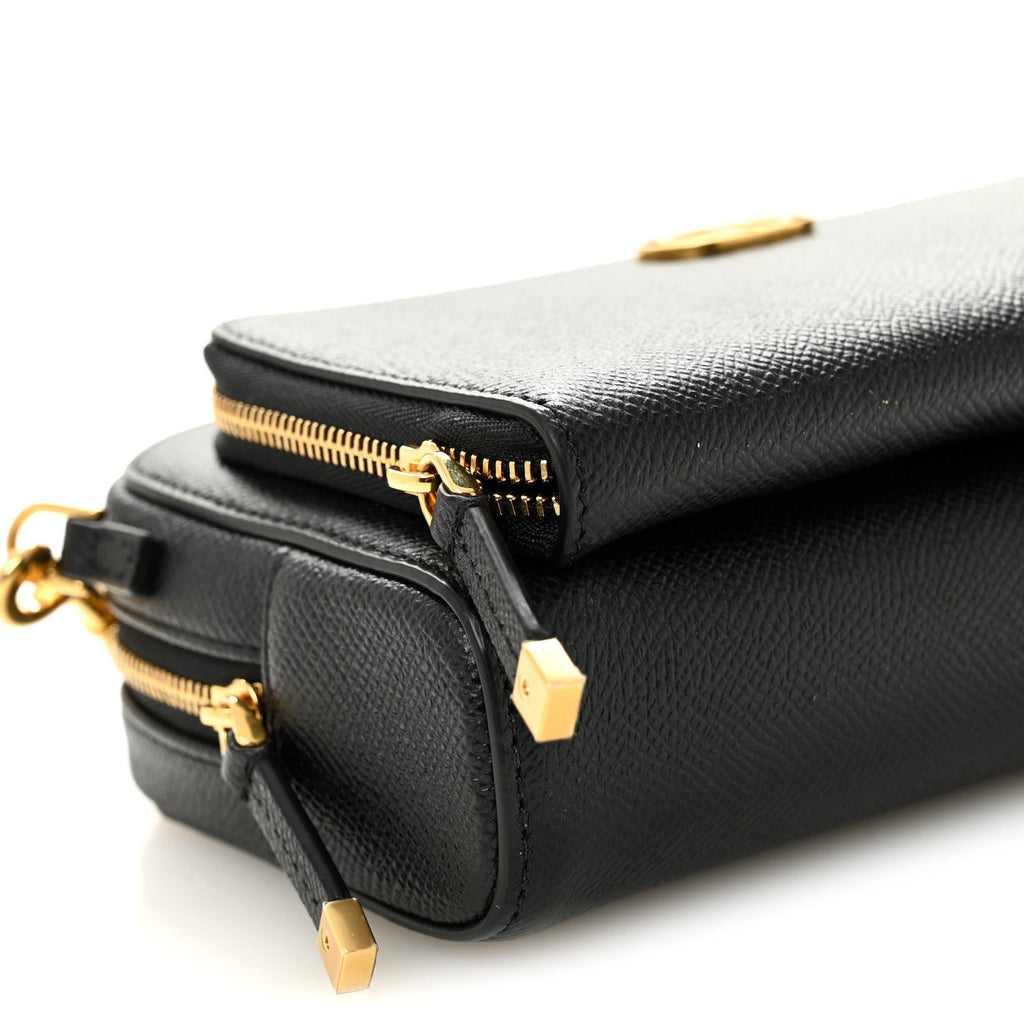 Grained Calfskin Caro Double Pouch Black