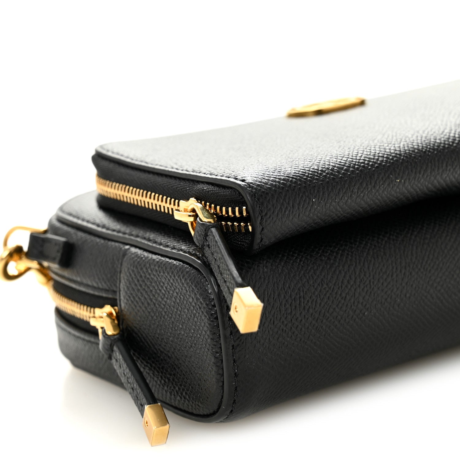 Grained Calfskin Caro Double Pouch Black