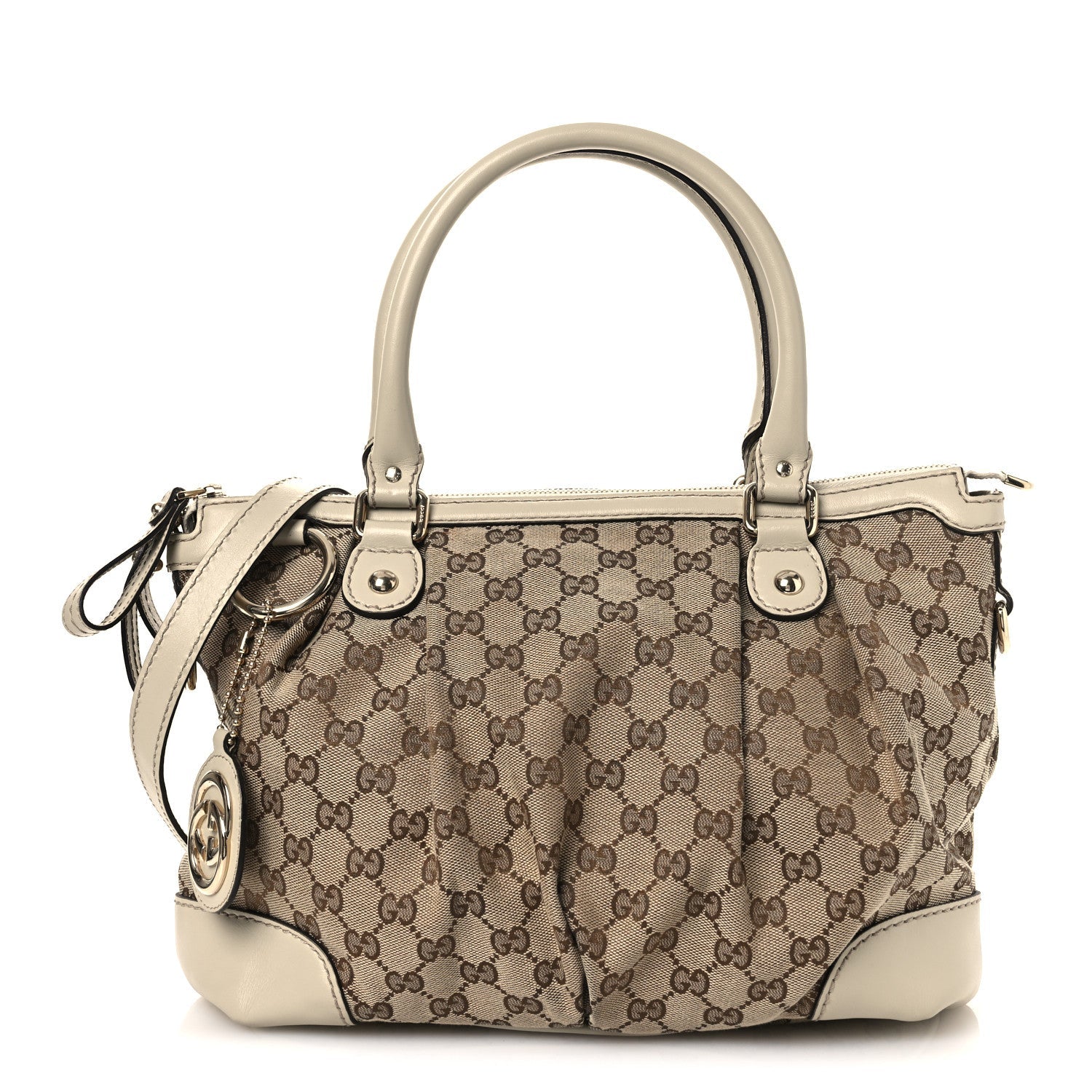 Monogram Margaux Calfskin Medium Sukey Top Handle Bag Beige Ebony Mystic White