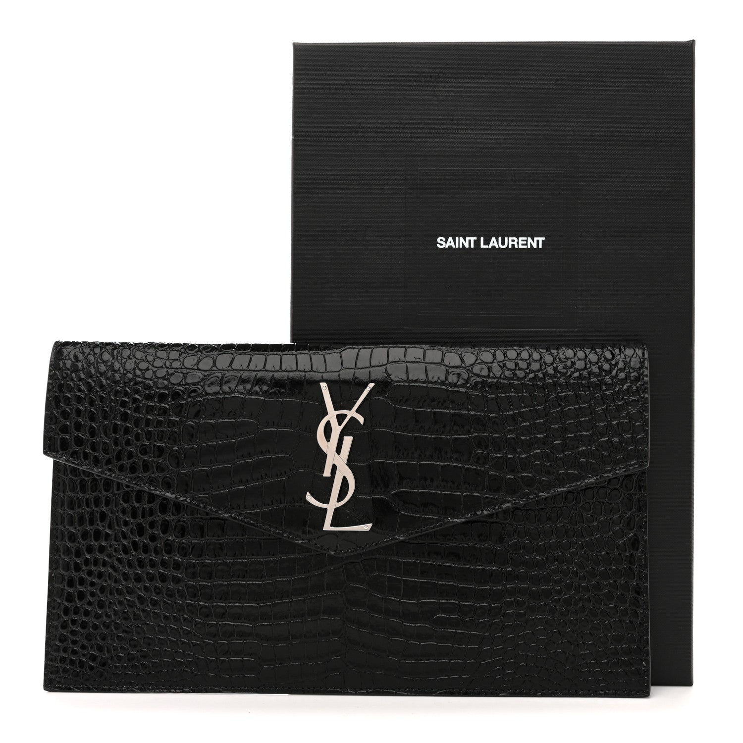 Calfskin Crocodile Embossed Uptown Monogram Pouch Black