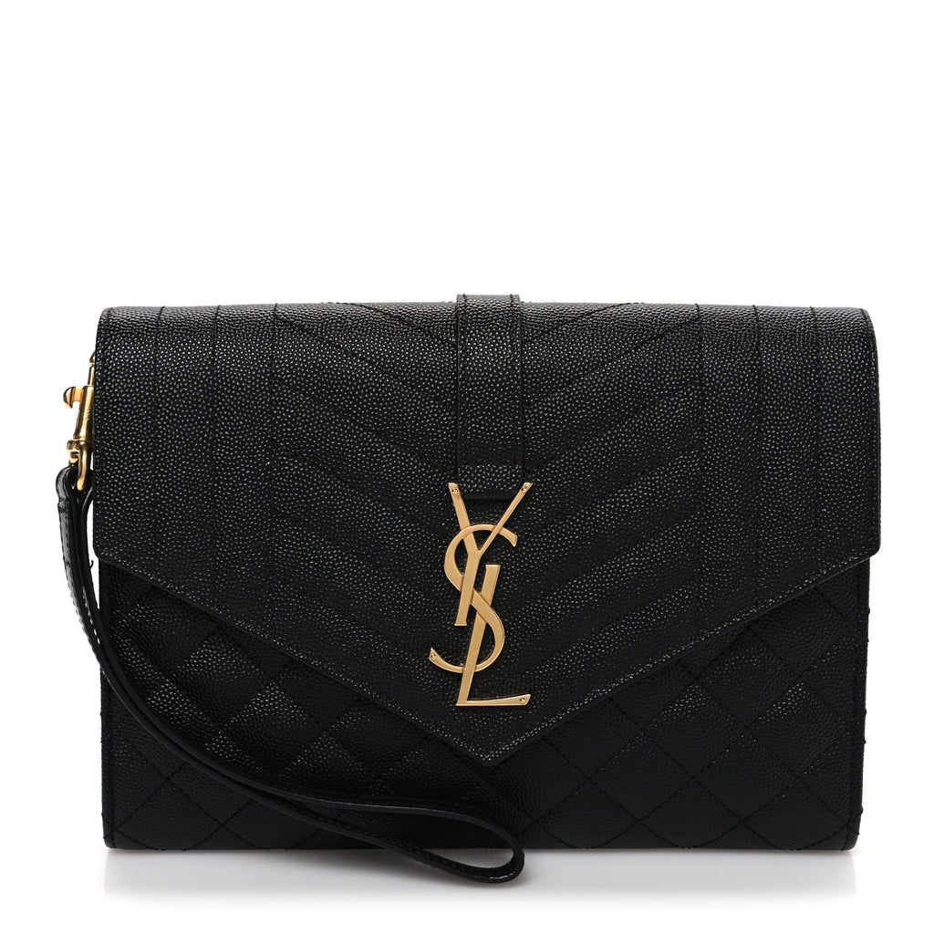 Grain De Poudre Textured Mixed Matelasse Triquilt Monogram Clutch Black