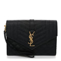 Grain De Poudre Textured Mixed Matelasse Triquilt Monogram Clutch Black