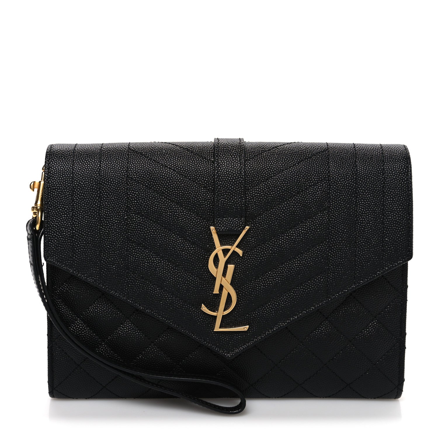 Grain De Poudre Textured Mixed Matelasse Triquilt Monogram Clutch Black