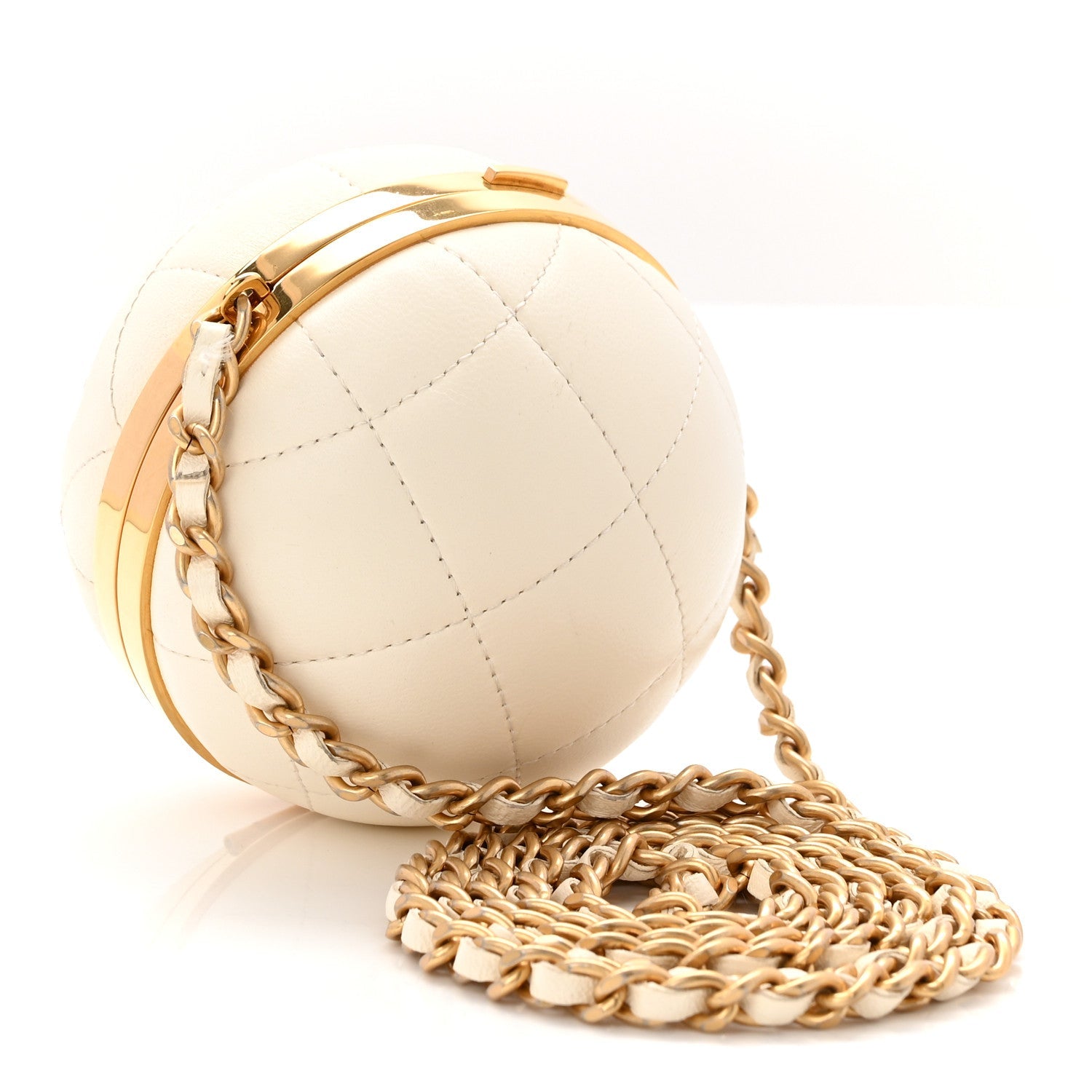 Lambskin Quilted Sphere Minaudiere Chain Clutch White