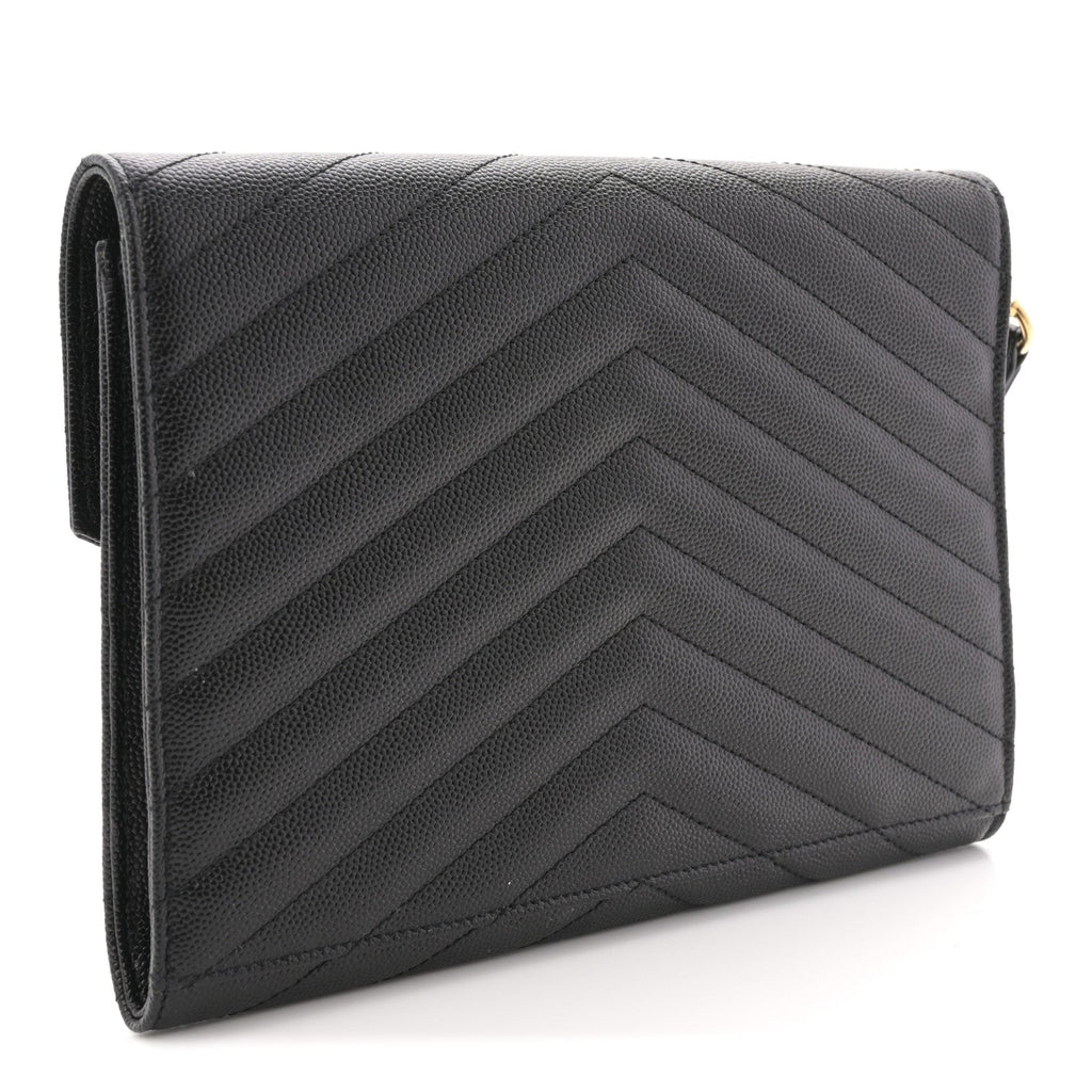 Grain De Poudre Matelasse Chevron Monogram Envelope Clutch Black