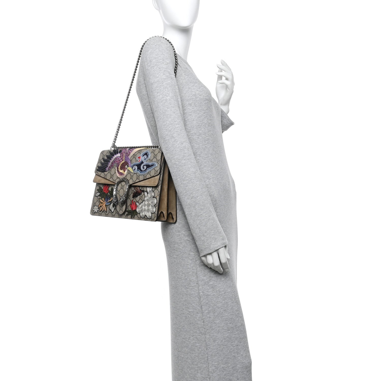 GG Supreme Monogram Embroidered Medium Dionysus Shoulder Bag Taupe