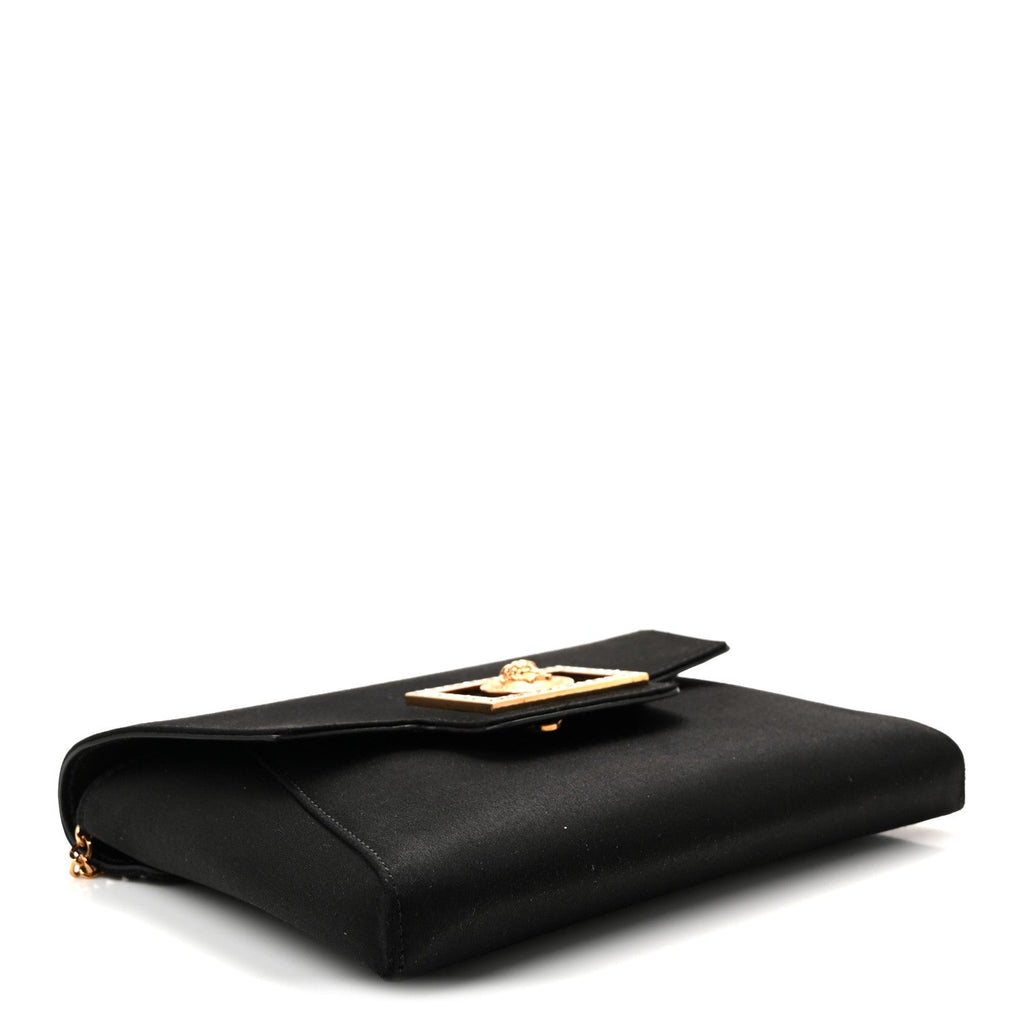 Satin Crystal La Medusa Pouch On Chain Black