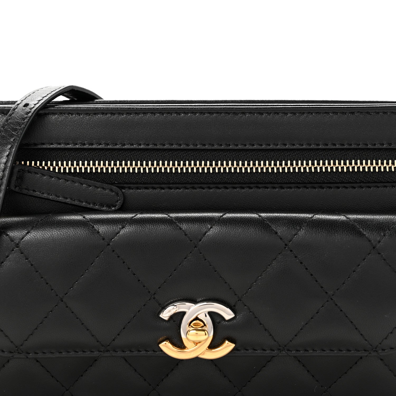 Lambskin Quilted Front Pocket Clutch With Chain Black