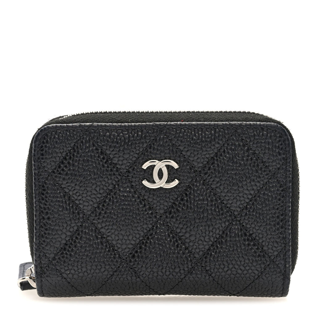Caviar Quilted Zip Coin Purse Black
