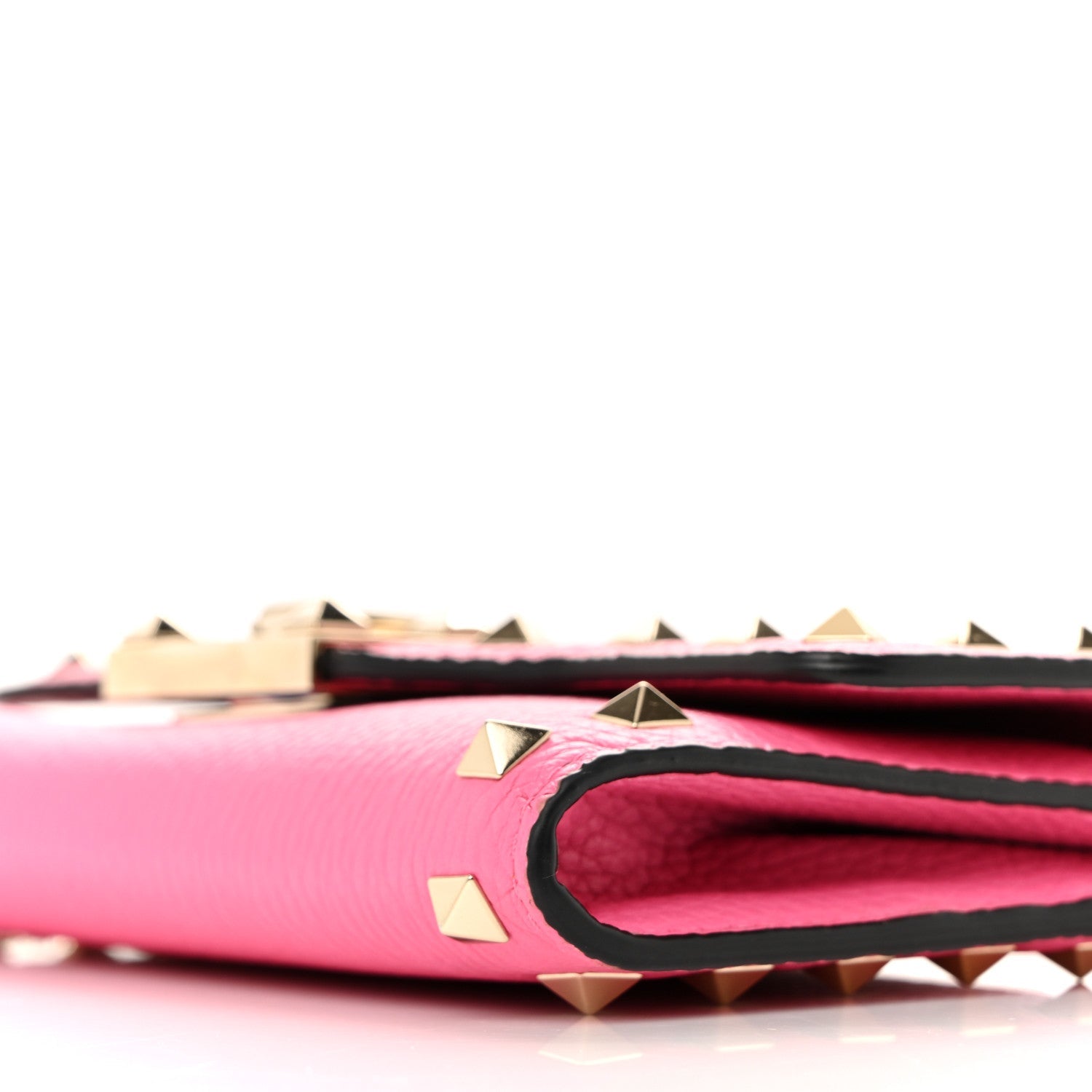 Pebbled Calfskin Rockstud Flip Lock Wallet On Chain Feminine Pink