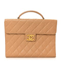 Caviar Quilted Briefcase Laptop Bag Beige