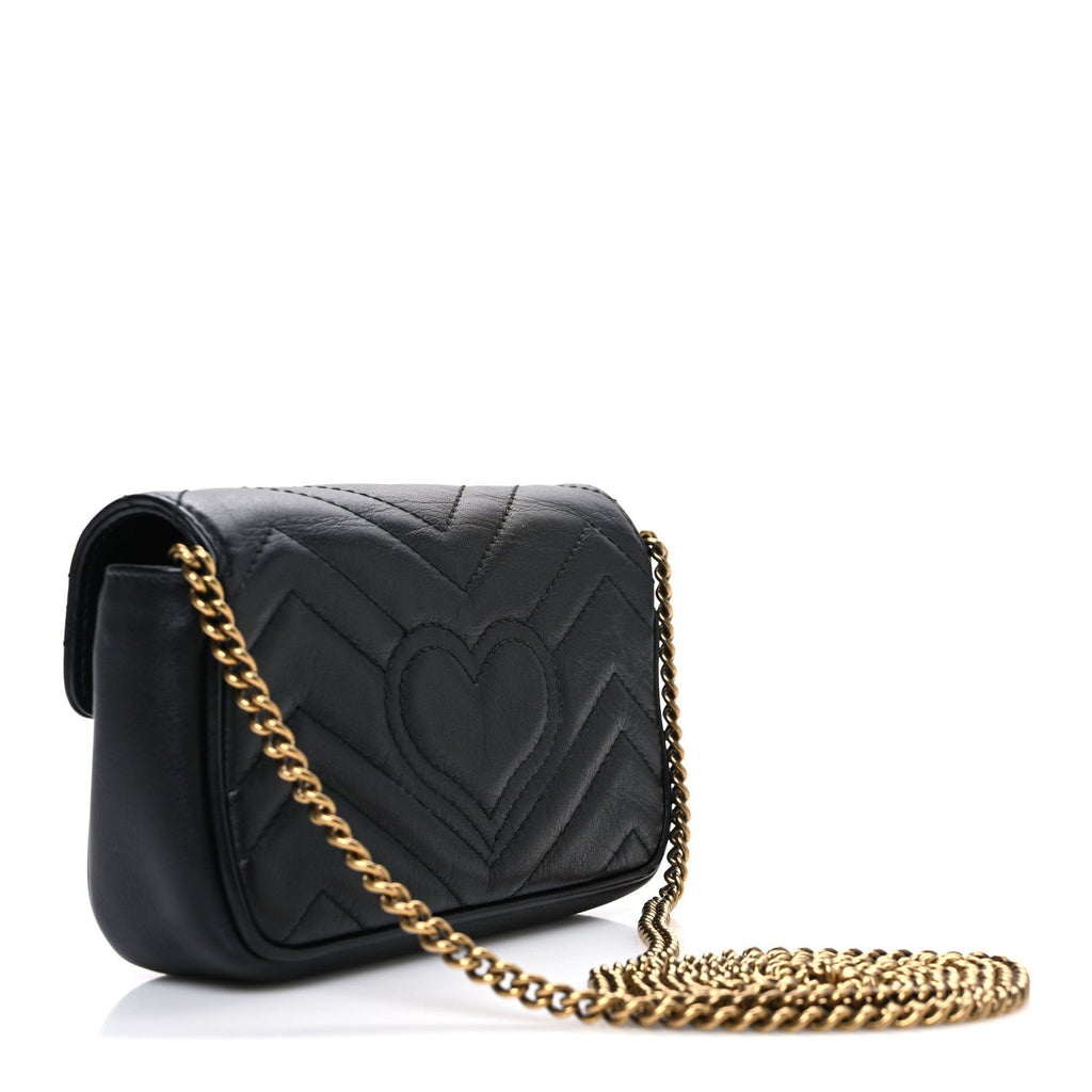 Calfskin Matelasse Super Mini GG Marmont Shoulder Bag Black