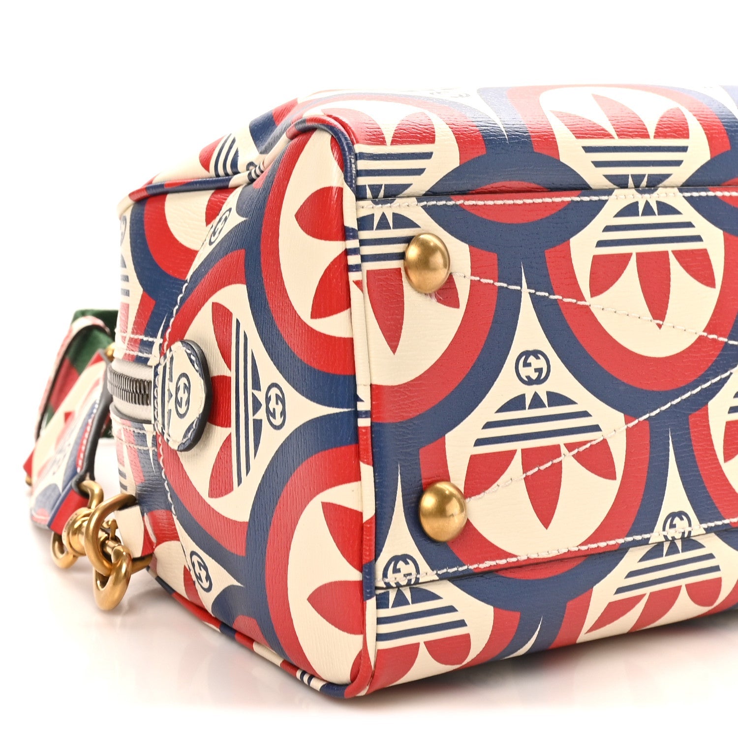 X ADIDAS Shangai Calfskin Web Trefoil Interlocking G Mini Duffle Bag Red White Blue