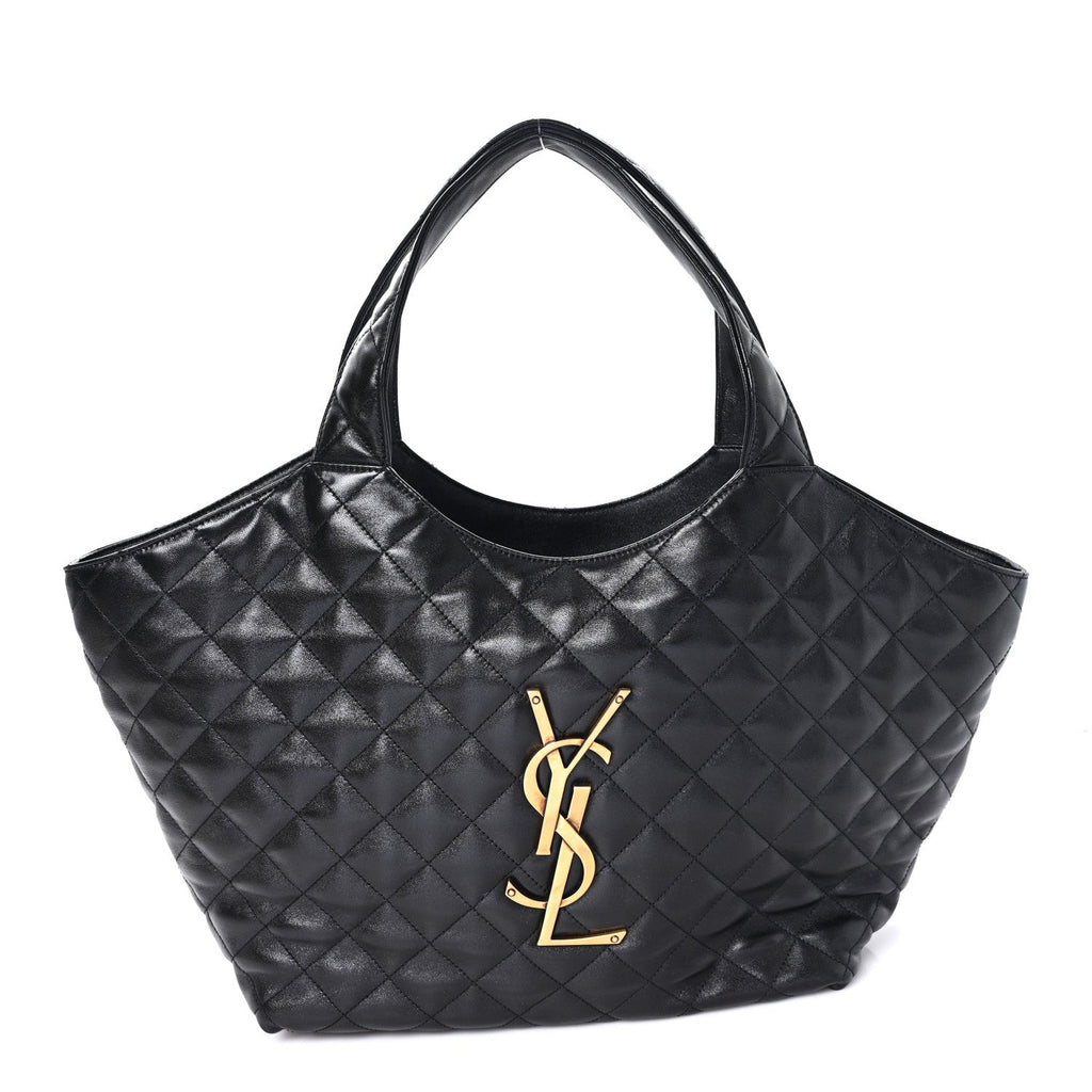 Lambskin Quilted Medium Icare Shopping Tote Black