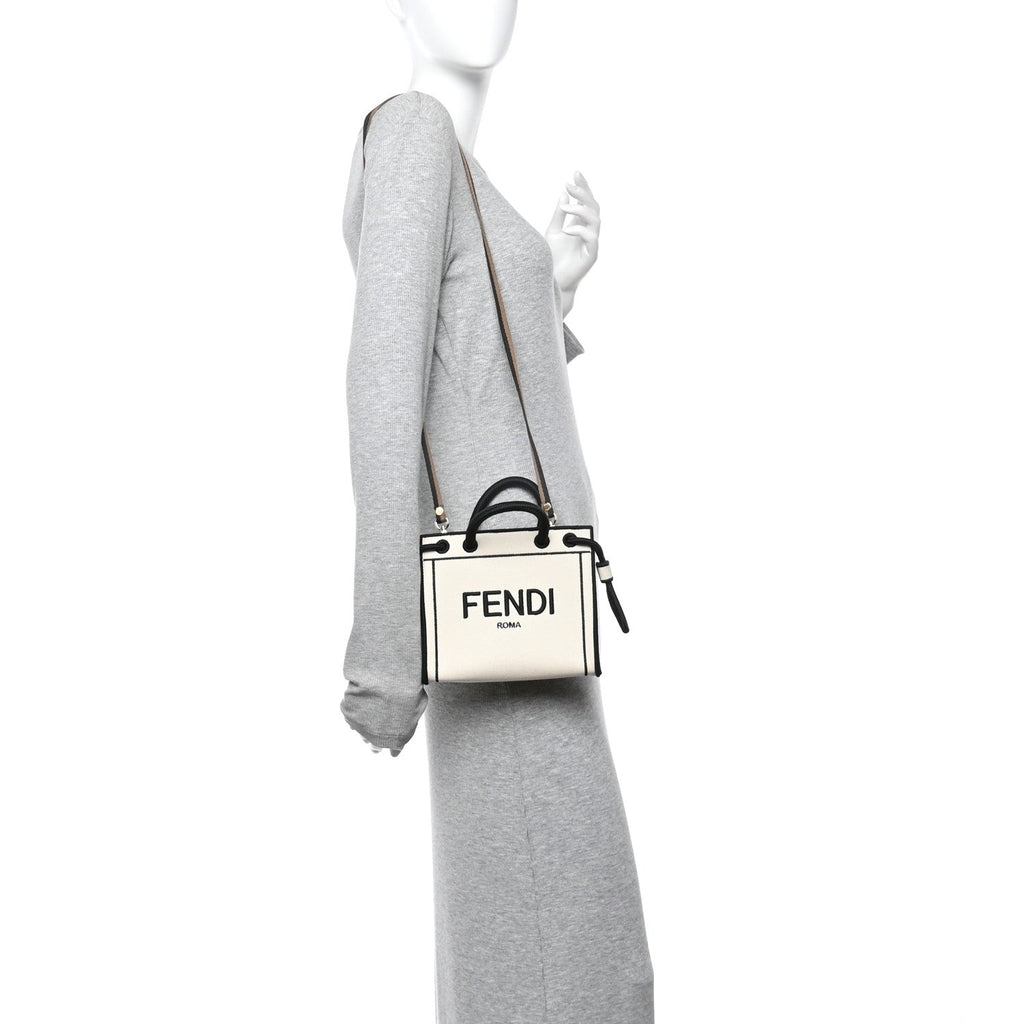 Fabric Jacquard Mini Roma Shopper Tote Natural Black