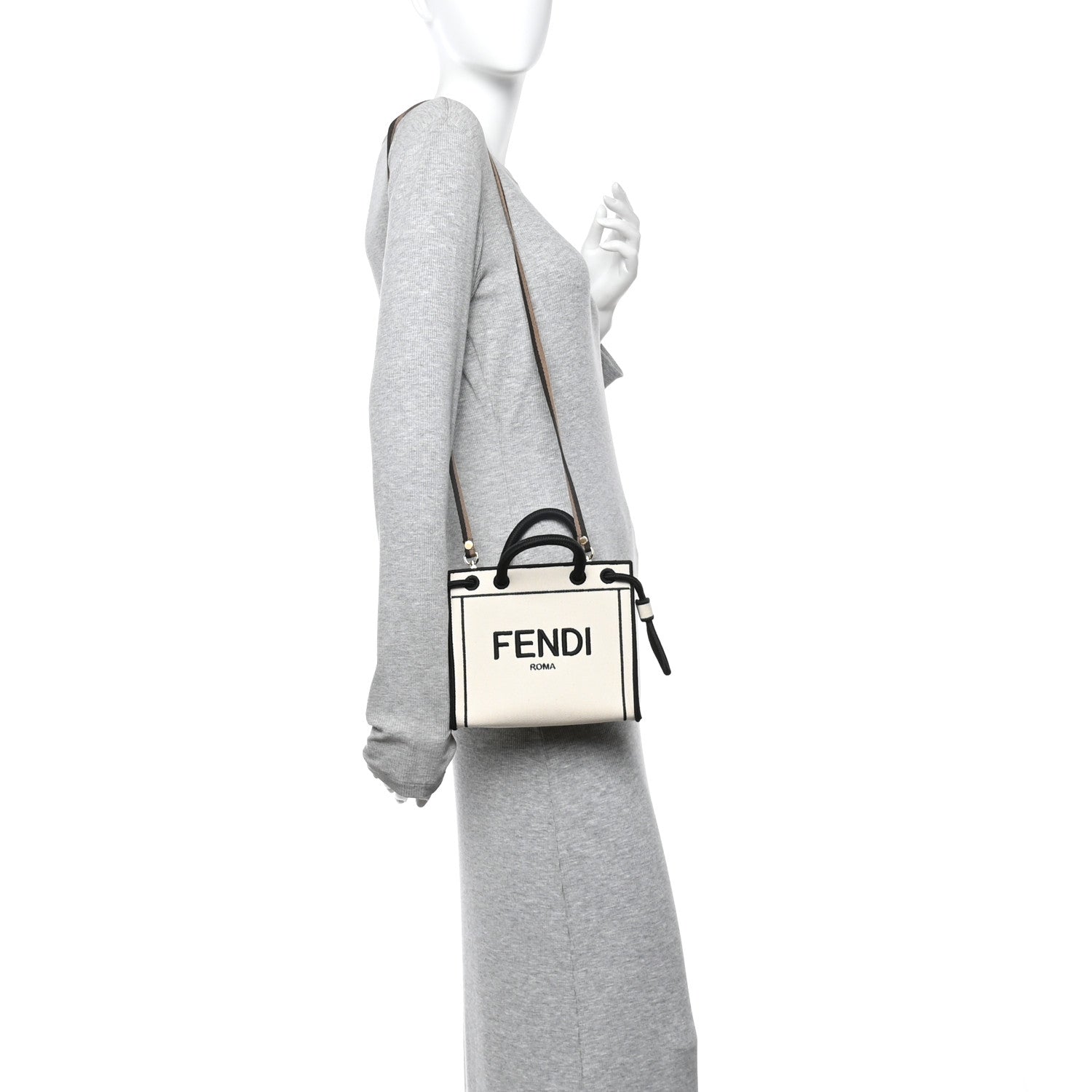 Fabric Jacquard Mini Roma Shopper Tote Natural Black