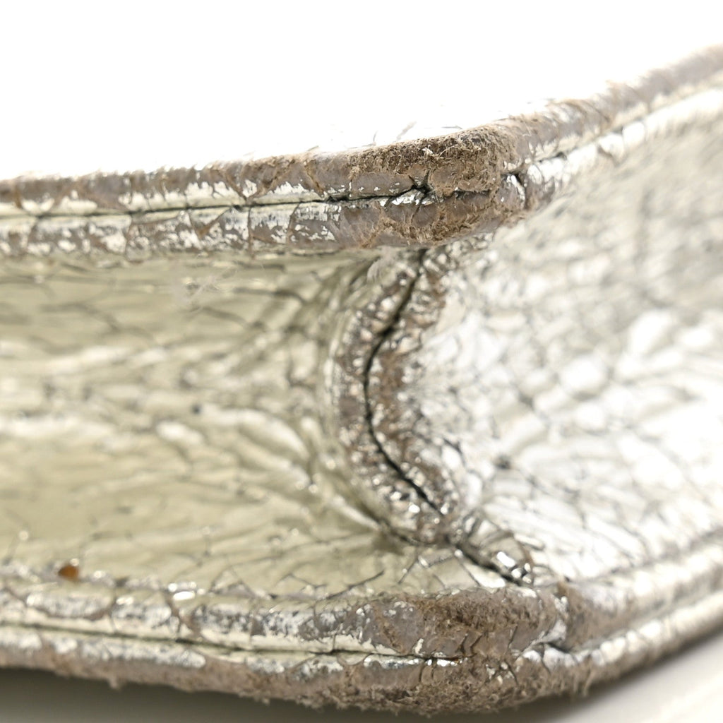 Metallic Ceramic Effect Deerskin Diorama Wallet on Chain Pouch Silver
