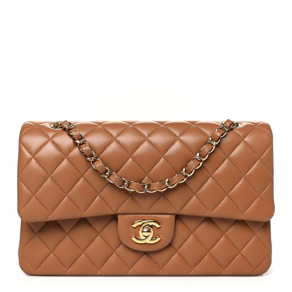 Lambskin Quilted Medium Double Flap Brown