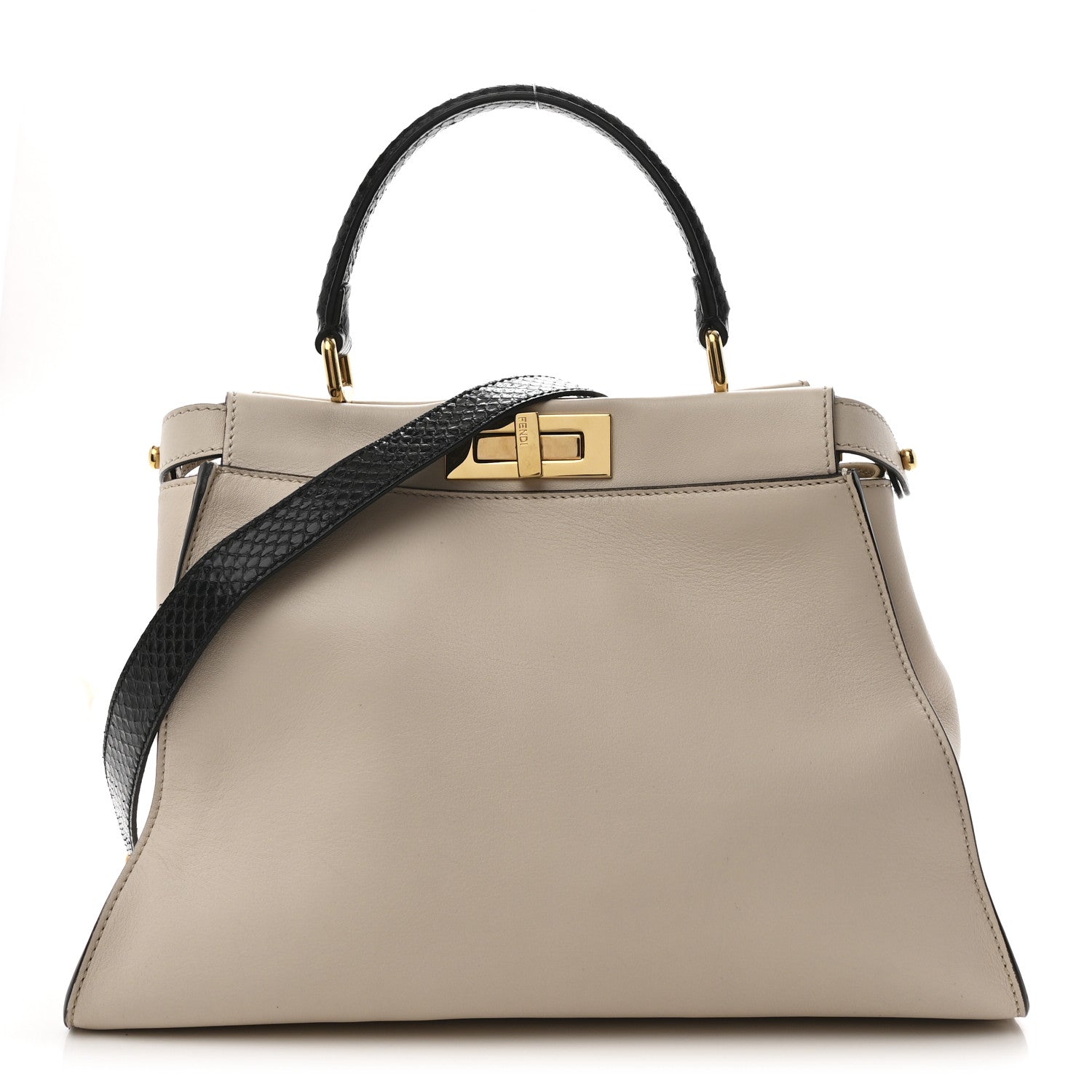 Vitello Seta Snakeskin Monster Eyes Medium Peekaboo Iconic Satchel  Amido Sand Black