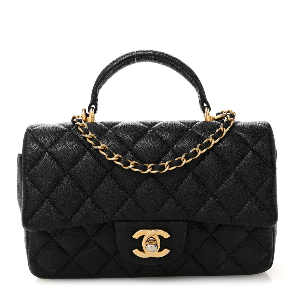 Caviar Quilted Mini Top Handle Rectangular Flap Black