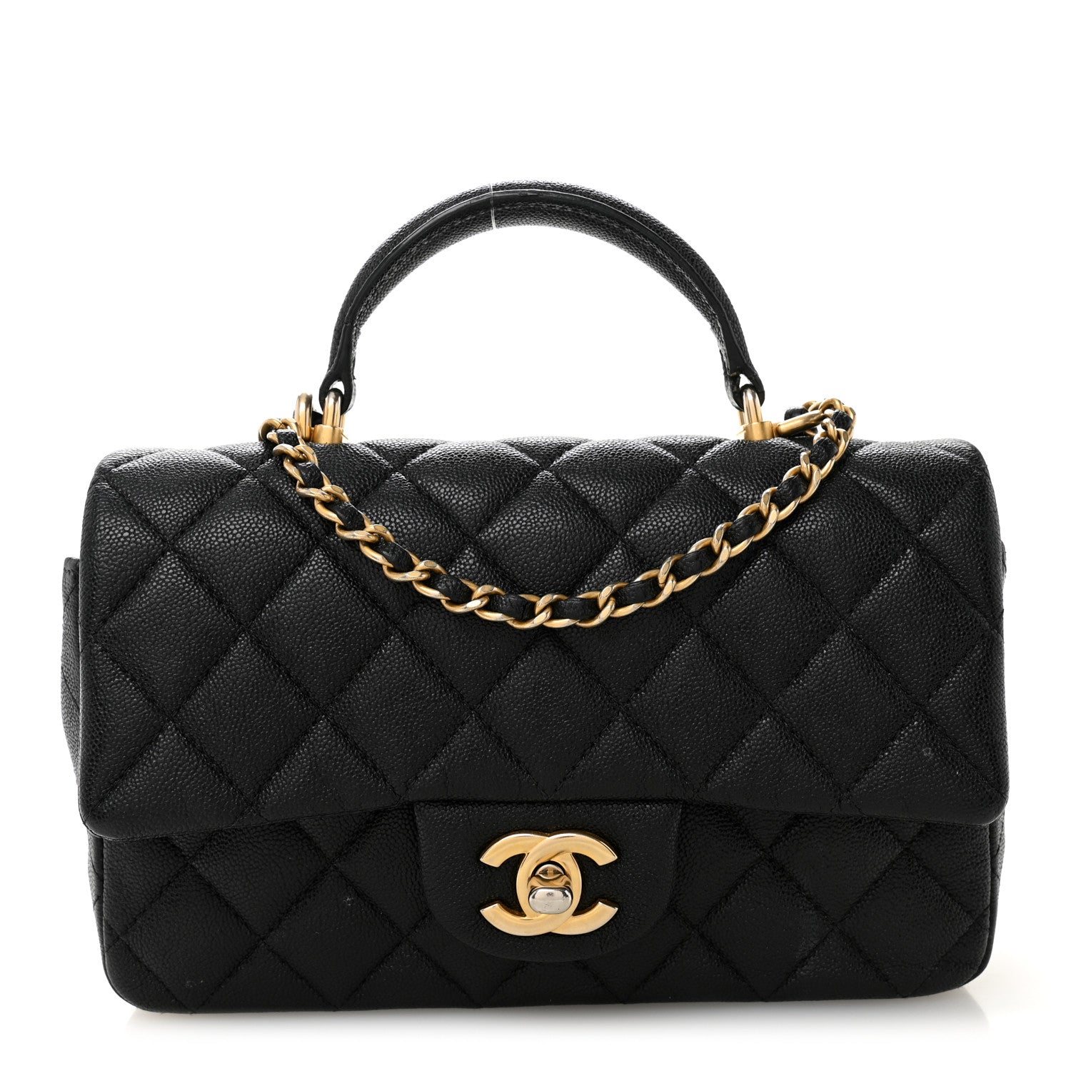 Caviar Quilted Mini Top Handle Rectangular Flap Black
