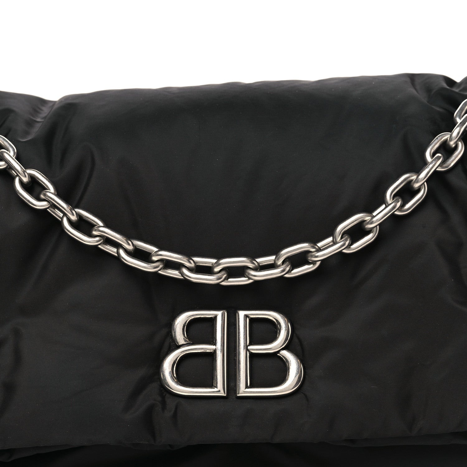 Nylon Medium Monaco Chain Shoulder Bag Black
